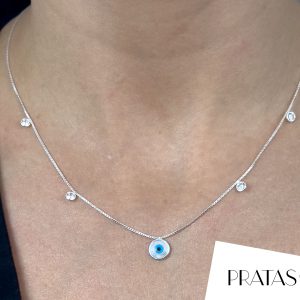 Colar Choker Ponto De Luz Com Olho Grego 30 Cm